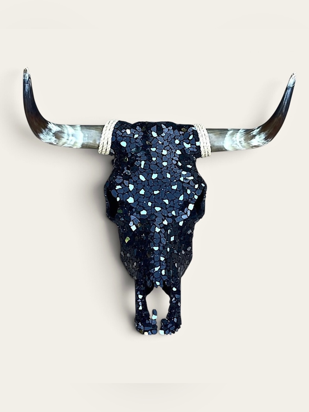 Black Fireglass Bedazzled Cow Skull Wall Art Home Decor Boho